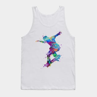 Boy Skateboard Colorful Watercolor Silhouette Tank Top